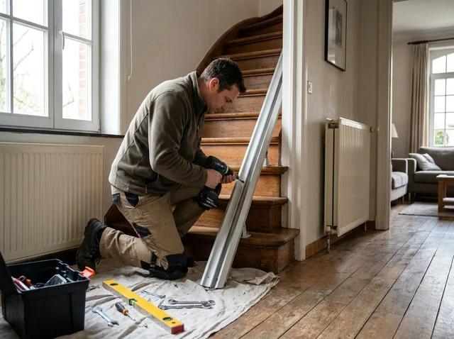 Persoon met beperking die gebruik maakt van een traplift in zijn woning